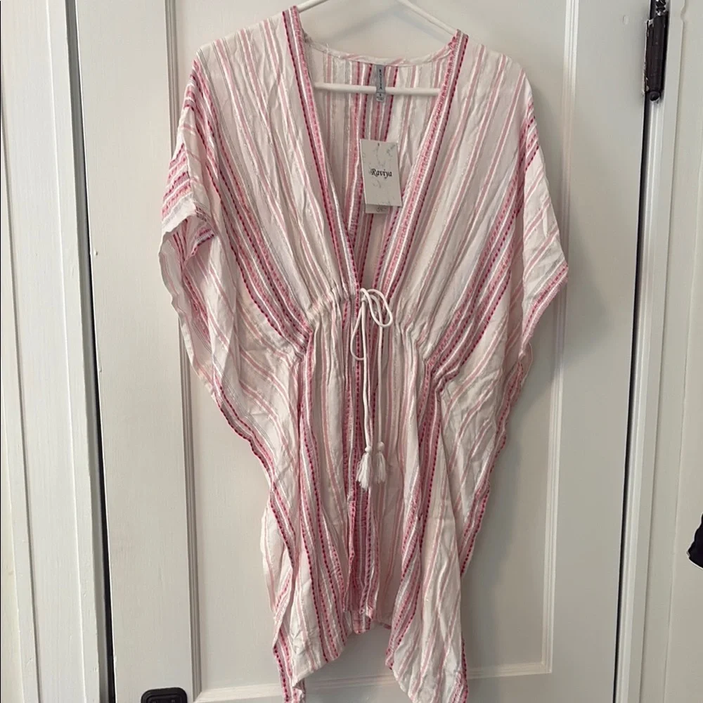 Raviya Pink and White Striped Swim Coverup